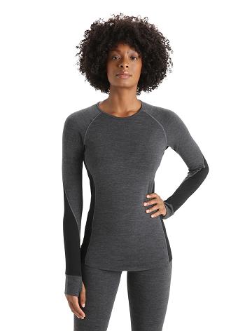 Dámské Base Layers Icebreaker BodyfitZone™ Merino 260 Zone Long Sleeve Crewe Thermal Top Černé | CZ 1041GSOL